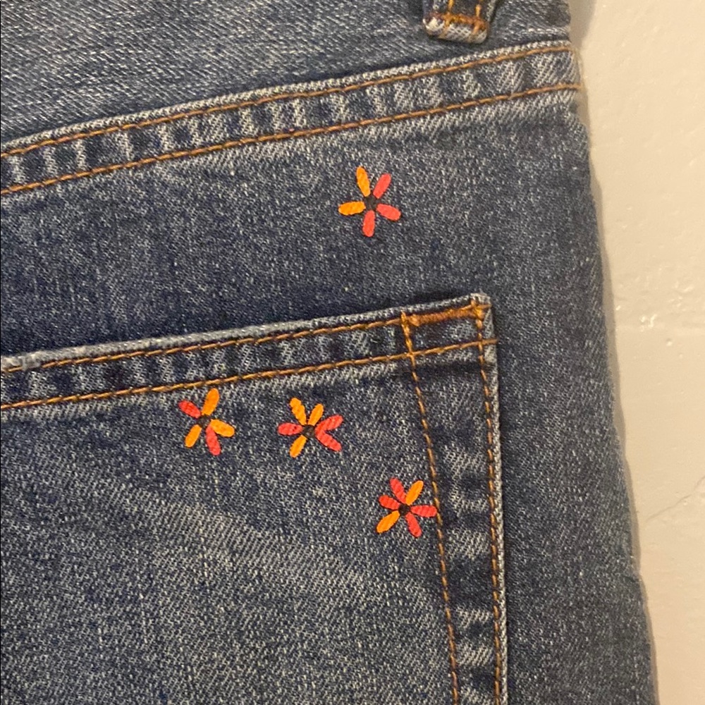 We The Free Dark Blue Jean Shorts with Colorful Painted Butterfly Woman 28 - Picture 9 of 10